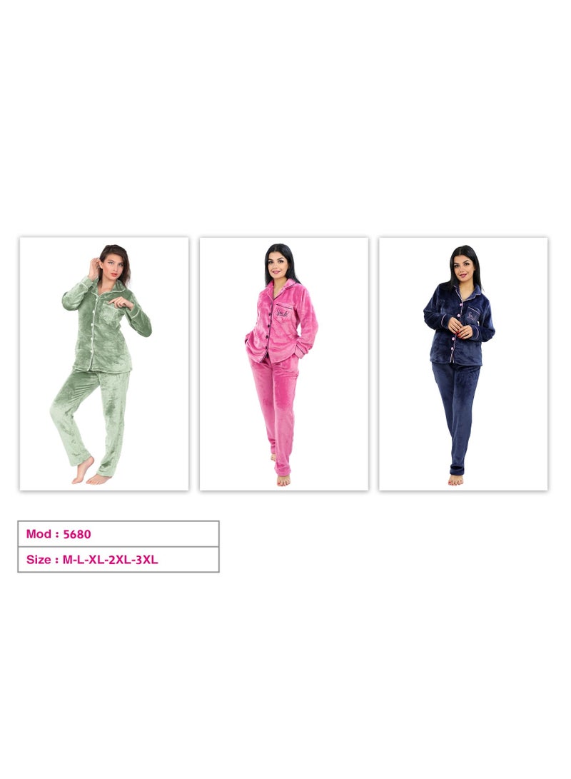 Dadoush Luxury women's fur pajama set, with front buttons and classic design - comfortable women's sleep pajamas, winter women's pajamas with buttons and long sleeves from Daadoush. - Image 5