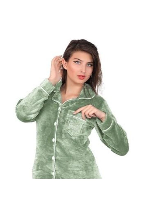 Dadoush Luxury women's fur pajama set, with front buttons and classic design - comfortable women's sleep pajamas, winter women's pajamas with buttons and long sleeves from Daadoush. - Image 4