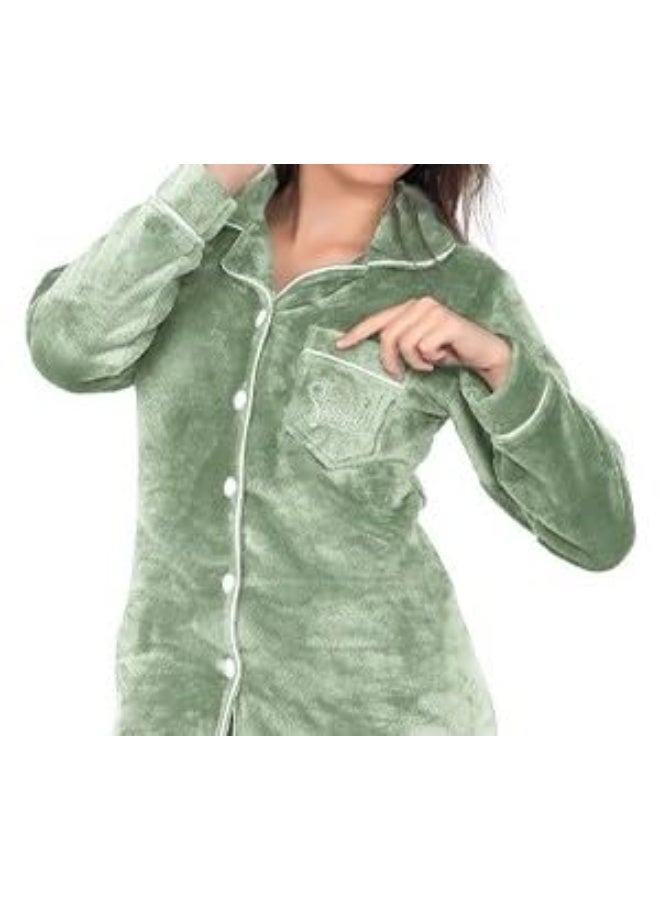 Dadoush Luxury women's fur pajama set, with front buttons and classic design - comfortable women's sleep pajamas, winter women's pajamas with buttons and long sleeves from Daadoush. - Image 2