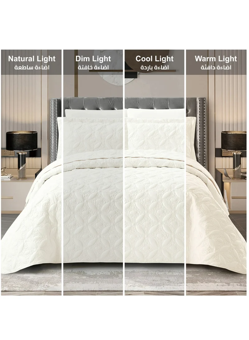 Donetella Quilt Set 3-Pcs Single Size Reversible Bedspread Coverlet Set Compressed Comforter Soft Bedding Cover With Matching Fitted Sheet Pillow Shams Pillow Cases Cream