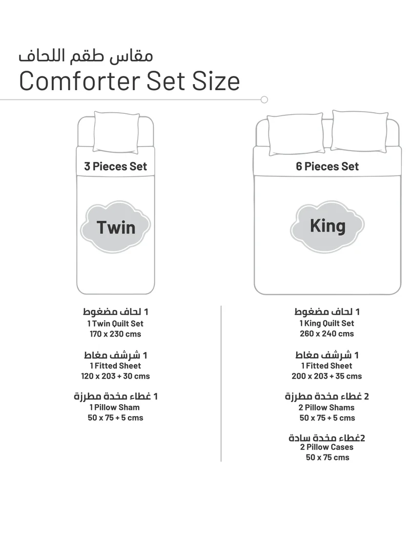 Donetella Quilt Set 3-Pcs Single Size Reversible Bedspread Coverlet Set Compressed Comforter Soft Bedding Cover With Matching Fitted Sheet Pillow Shams Pillow Cases Cream