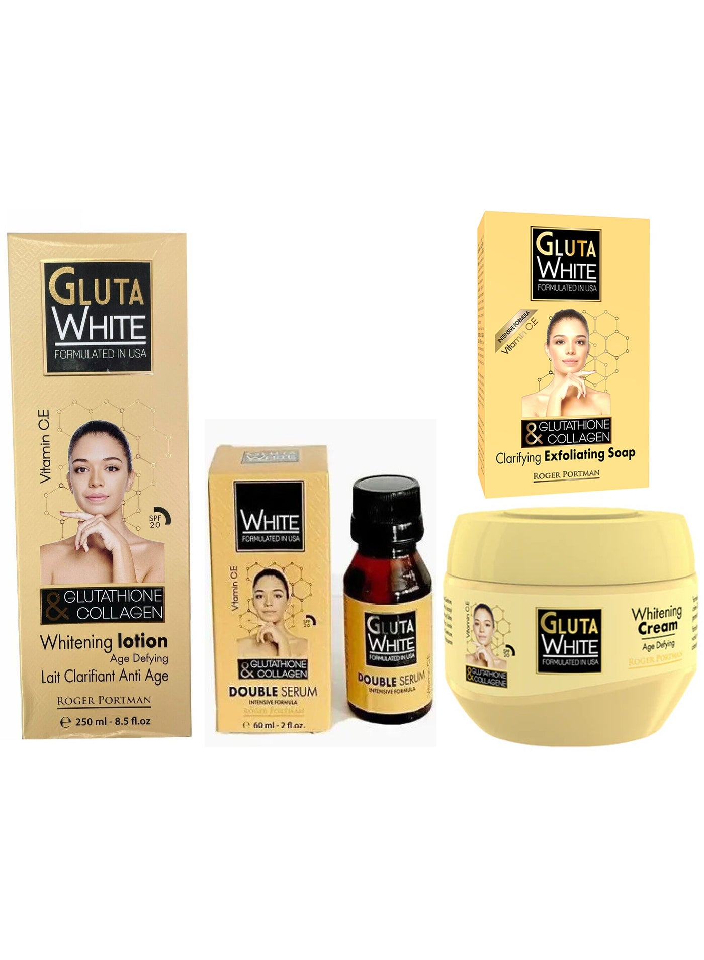 Gluta White Glutathione & Collagen Lotion +Serum+Cream+Soap (Set of 4) | Best Price Oman