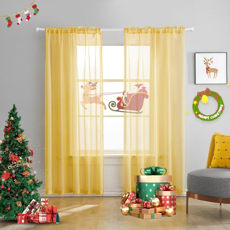 TOAVA DECO Yellow Sheer Curtains 84 Inches Long Semi Faux Linen Yellow Sheer Curtain 84 for Bedroom Living Room Girls Kids Room Butter Yellow Sheer Curtains 2 Panels 52x84