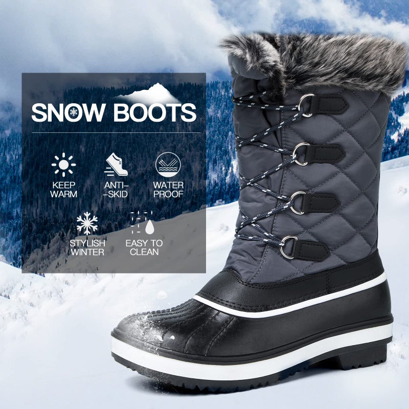 mysoft Women's Waterproof Winter Boots, Warm Insulated Snow Boots for Outdoor Gray 8 - Image 3