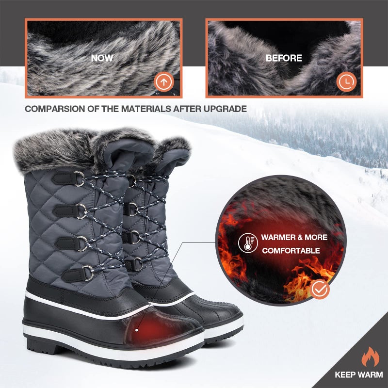 mysoft Women's Waterproof Winter Boots, Warm Insulated Snow Boots for Outdoor Gray 8 - Image 2