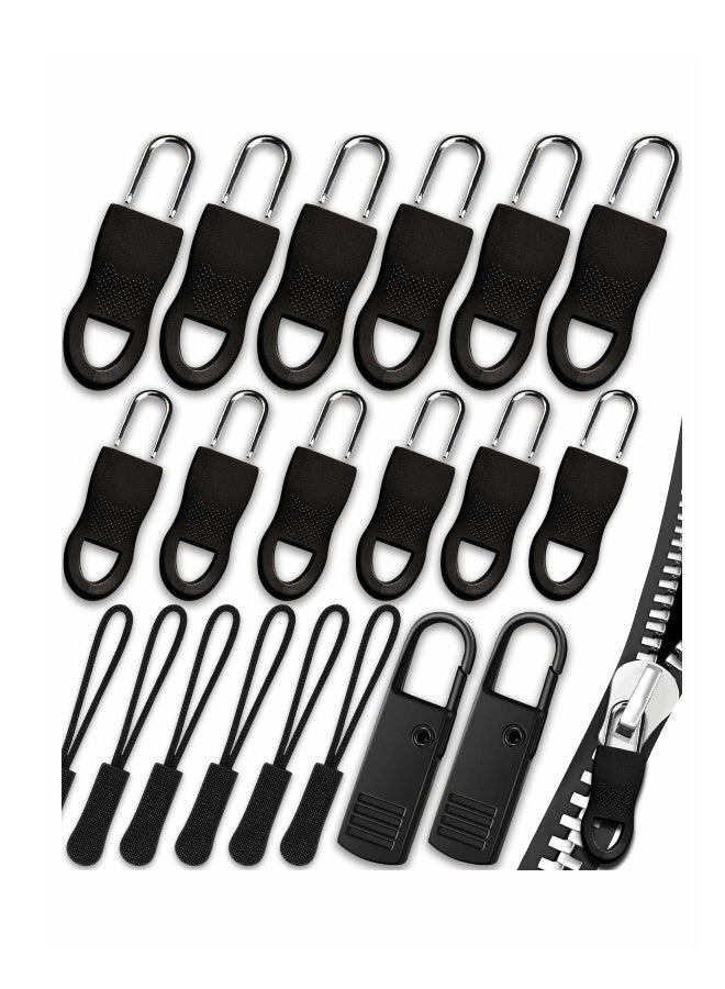 20 Pcs Zipper Pull, Universal Zipper Pull Replacement Kit, Removable Zipper Pulls Tab Replacement, Black Zipper Pulls for Jackets, Luggage, Backpacks, Purses, Boots, Pants, Tents (3 Styles 4 Sizes) - Image 1