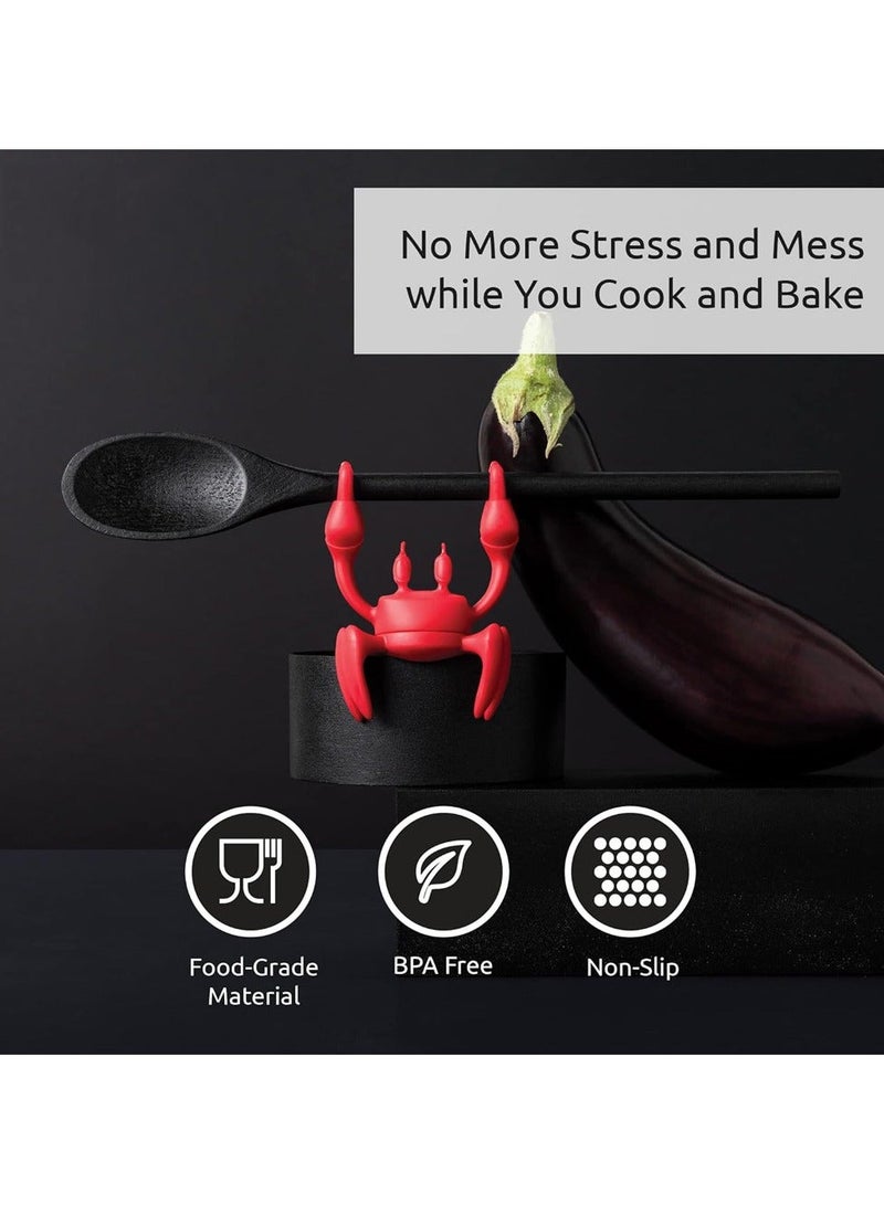 أوزيغالور حامل أدوات المطبخ السيليكوني على شكل سرطان البحر وحامل الملعقة - منظم غير قابل للانزلاق لطاولة الموقد - Image 2
