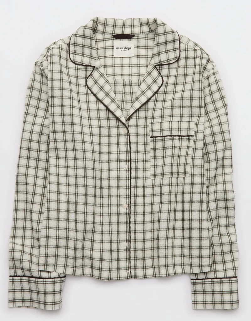 Aerie  OVERSLEPT by Aerie Seersucker Long Sleeve Shirt for Women | Best Price UAE