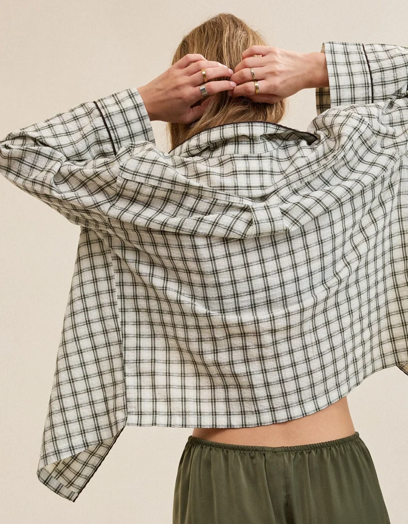 Aerie  OVERSLEPT by Aerie Seersucker Long Sleeve Shirt for Women | Best Price UAE