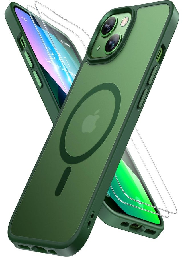 Miracase Magnetic Series for iPhone 13 Case [Compatible with MagSafe] [with 2X Screen Protector] Military-Grade Protection, Anti-Fingerprint, Slim Design Phone Case for iPhone 13, Dark Green - Image 1