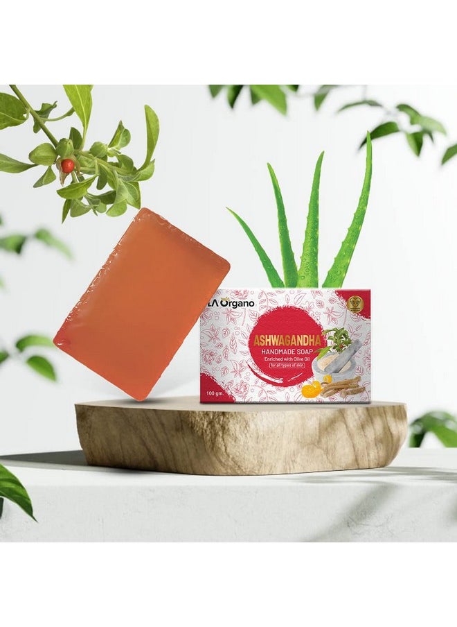 LA Organo Ashwgandha Handmade Natural Bath Soap Orange Flavour Enriched With Olive Oil 100Gm(Pack Of 2)  - Image 2