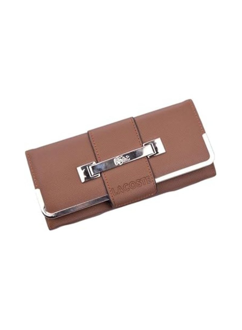 LACOSTE Women's long faux leather wallet with metal holder, multiple pockets for cash, cards and phone, 19x20x3 cm - Image 1