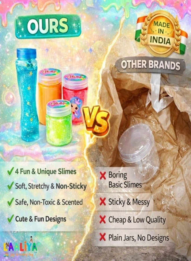 LAALIYA Glitter Slime Tubes for Kids (Pack of 2) | Multicolor Stretchy & Non-Sticky Crystal Slime with Fruit Charms | Safe, Soft & Reusable Sensory Toy for Creative Play & Stress Relief - Image 4