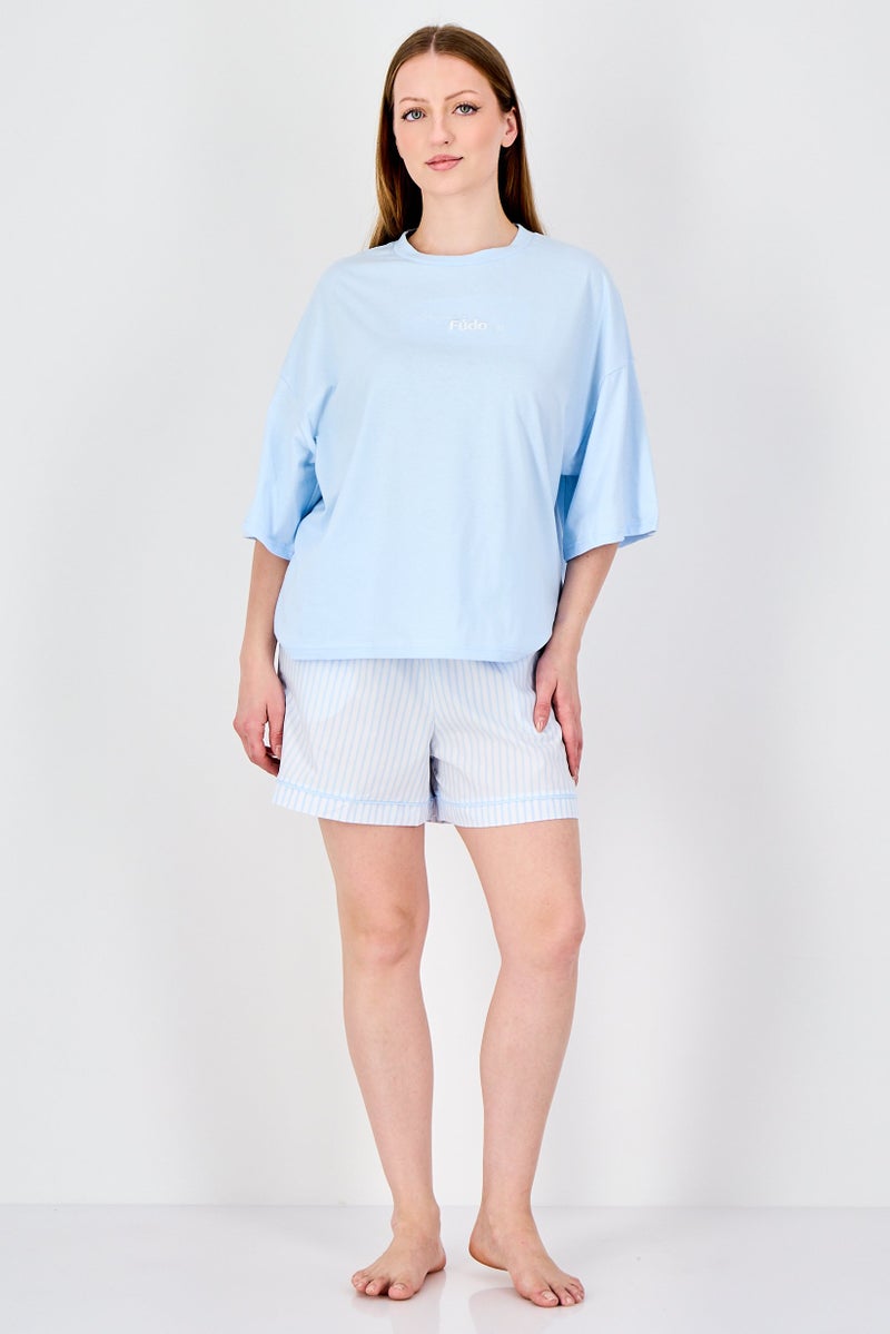 Fudo Lounge By Fudo Women 2 Pieces Stripe Top And Bottom Set, Light Blue - Image 4