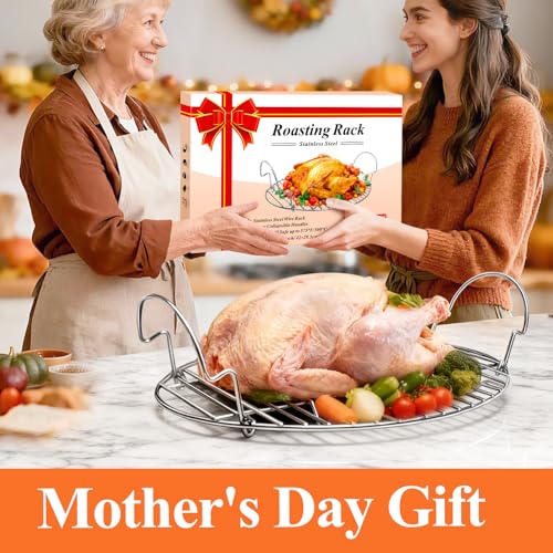 DePango 16.5inch Oval Roasting Rack for Oven, Thanksgiving Christmas Gifts for Mom Men Wife Cooking Home Chefs, Stainless Steel Cooling Rack with Handle, Wire Rack for Cooking, Grilling, Drying - Image 4