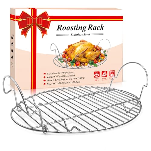 DePango 16.5inch Oval Roasting Rack for Oven, Thanksgiving Christmas Gifts for Mom Men Wife Cooking Home Chefs, Stainless Steel Cooling Rack with Handle, Wire Rack for Cooking, Grilling, Drying - Image 1