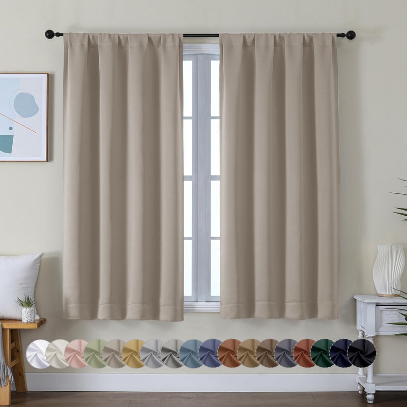 Simplebrand Ava Stone Short Blackout Curtains for Bedroom 54 Inches Long 2 Panels Set, Solid Thermal Insulated, Energy Saving Window Treatment Curtains Blackout Drapes, W40 x L54 Inch, Stone - Image 1