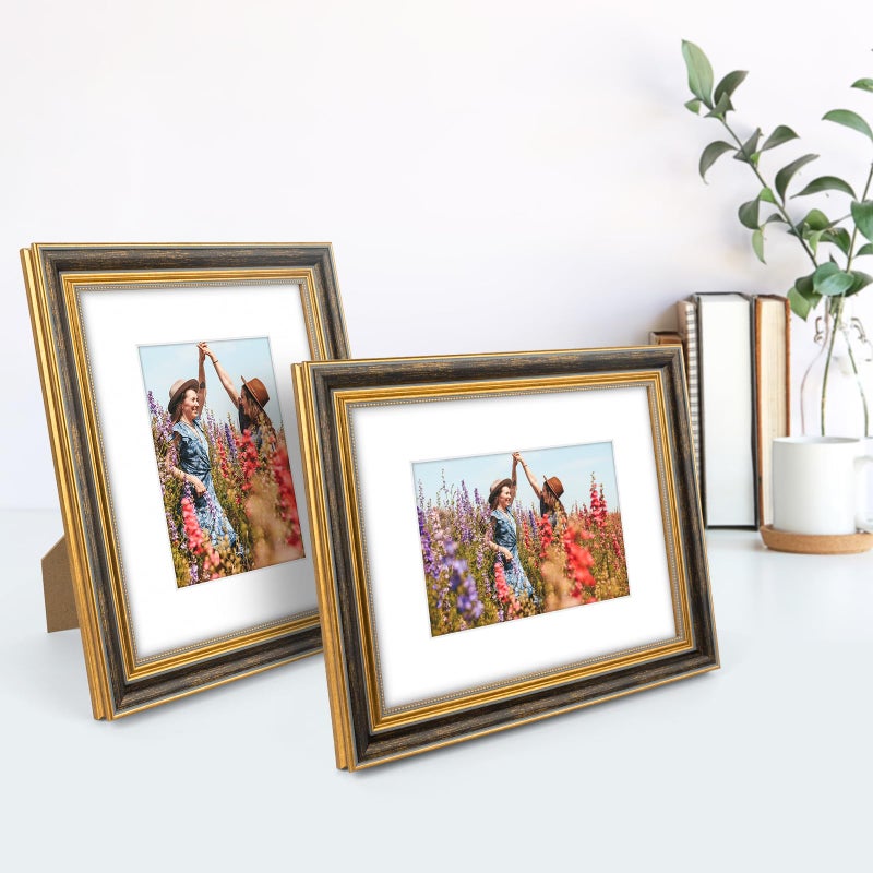 Space Art Deco  8x10 Ornate Picture Frame for 5x7 Photo with White Mat  High Definition Real Glass for Wall Mounting And Table Top(Black Gold  1 Pack) - Image 2