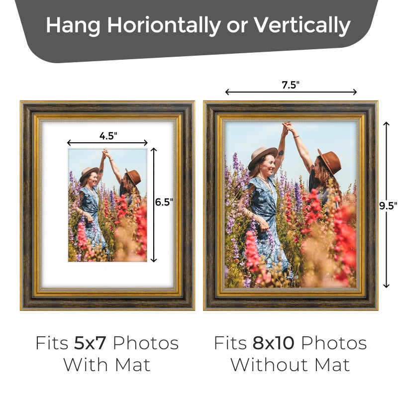 Space Art Deco  8x10 Ornate Picture Frame for 5x7 Photo with White Mat  High Definition Real Glass for Wall Mounting And Table Top(Black Gold  1 Pack) - Image 4