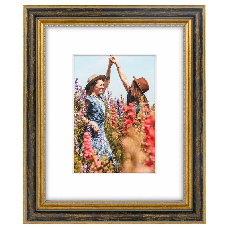 Space Art Deco  8x10 Ornate Picture Frame for 5x7 Photo with White Mat  High Definition Real Glass for Wall Mounting And Table Top(Black Gold  1 Pack) - Image 1