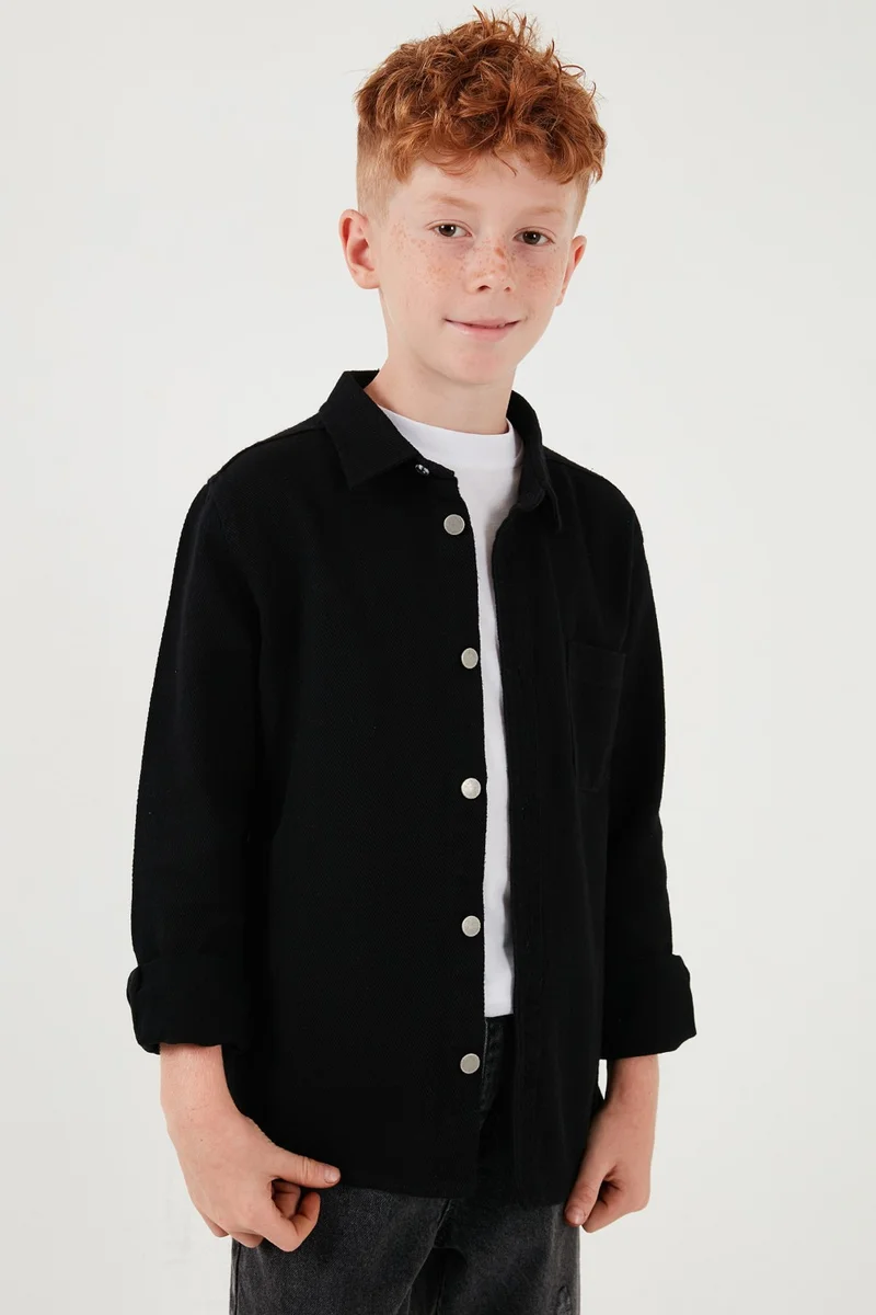 ليلا Cotton Single Pocket Plain Collar Shirt Boy's Shirt CF24W129140G