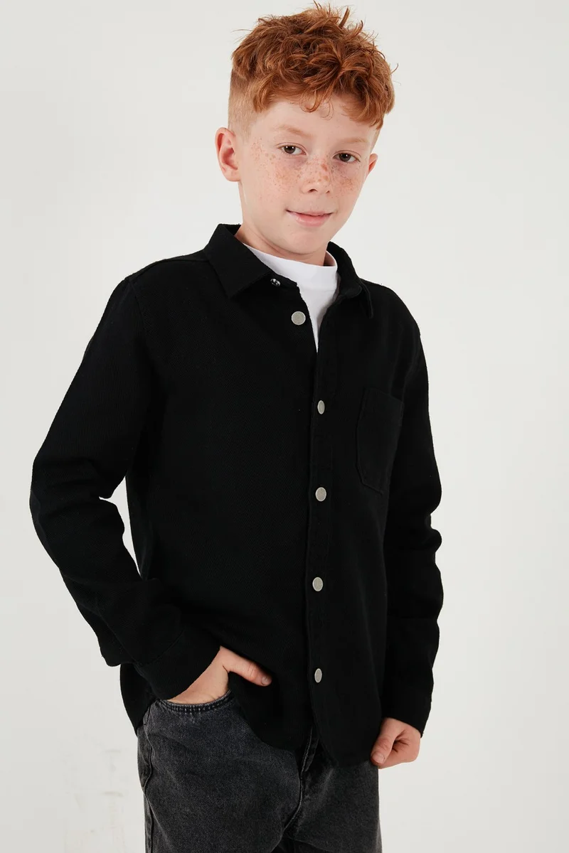 ليلا Cotton Single Pocket Plain Collar Shirt Boy's Shirt CF24W129140G