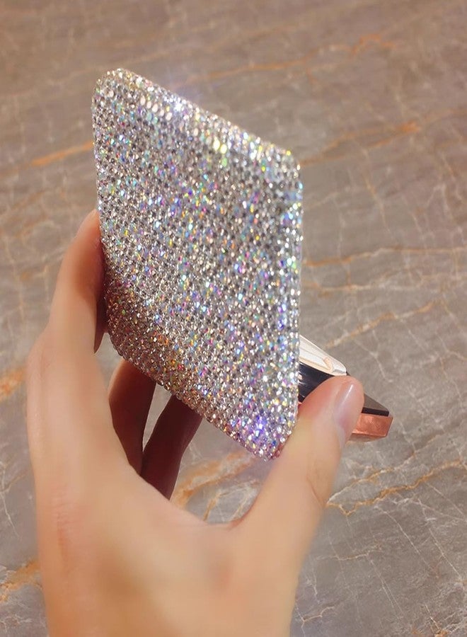 Bestbling Bling Rhinestone Air Cushion Compact Container 0.17/0.7 oz Capacity Empty Foundation Makeup Powder Puff Box Case Refillable Container with Puff for DIY Travel Trip (Silver) - Image 2
