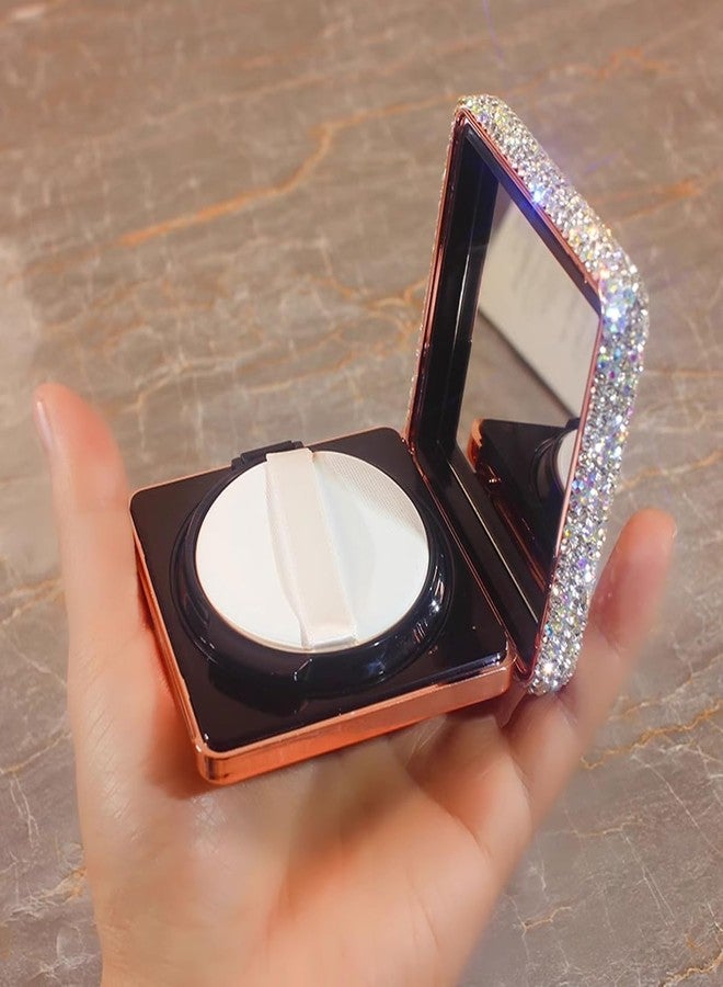 Bestbling Bling Rhinestone Air Cushion Compact Container 0.17/0.7 oz Capacity Empty Foundation Makeup Powder Puff Box Case Refillable Container with Puff for DIY Travel Trip (Silver) - Image 1