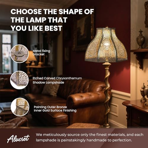ALUCSET Exquisite Eight-Petal Lotus Metal Cover with Etched Chrysanthemum Pattern in Antique Bronze and Gold Finish for Table Lamp Floor Lamp Fits Living Room Bedroom ALUCSET Metal Lamp Shade - Image 2