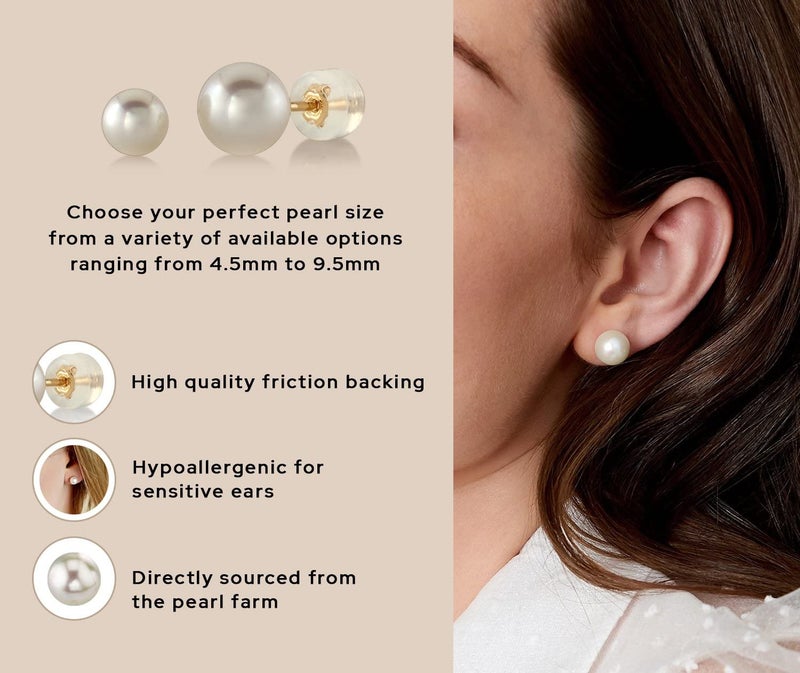 The Pearl Source مصدر اللؤلؤ أقراط لؤلؤ أكويا اليابانية الحقيقية البيضاء 6.5-7.0 مم للنساء - أقراط لؤلؤ مرصعة بالذهب عيار 14 قيراط | أقراط مضادة للحساسية مع لؤلؤ مزروع أصلي - Image 4