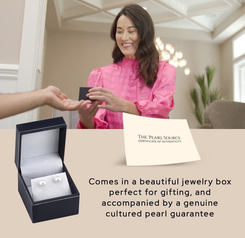 The Pearl Source مصدر اللؤلؤ أقراط لؤلؤ أكويا اليابانية الحقيقية البيضاء 6.5-7.0 مم للنساء - أقراط لؤلؤ مرصعة بالذهب عيار 14 قيراط | أقراط مضادة للحساسية مع لؤلؤ مزروع أصلي - Image 5