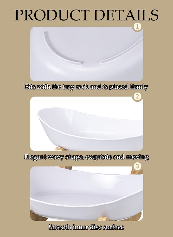 DUNISO سلة فواكه بطبقتين وعاء فواكه للمطبخ وعاء تخزين فواكه أنيق يدوم طويلاً أطباق تقديم فاخرة لتقديم الوجبات الخفيفة صواني تقديم للحلويات مجموعة أطباق بيضاوية مع حامل طبيعي مجموعة صواني تقديم متعددة الطبقات للفواكه والخضروات - Image 5