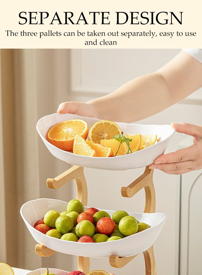DUNISO سلة فواكه بطبقتين وعاء فواكه للمطبخ وعاء تخزين فواكه أنيق يدوم طويلاً أطباق تقديم فاخرة لتقديم الوجبات الخفيفة صواني تقديم للحلويات مجموعة أطباق بيضاوية مع حامل طبيعي مجموعة صواني تقديم متعددة الطبقات للفواكه والخضروات - Image 2