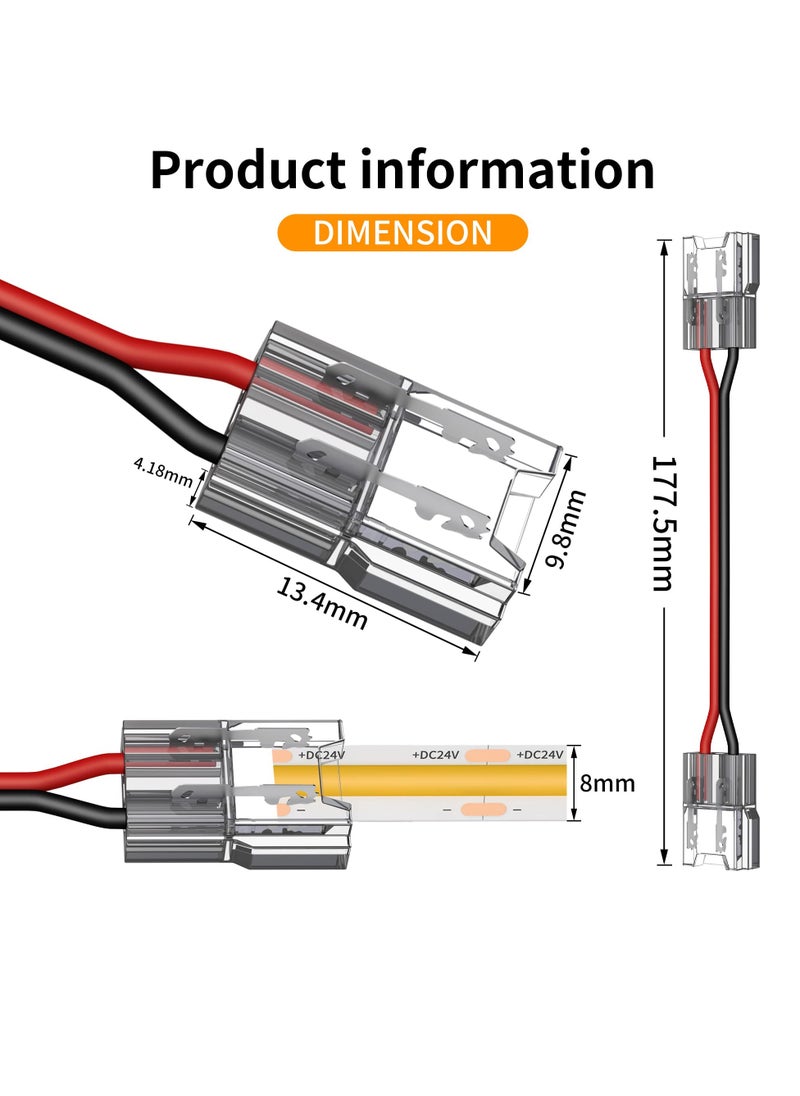 SYOSI - 20 Pack COB LED Connectors, 2 Pin 8mm Solderless Snap Connectors, 15cm Double Headed for Low Voltage Single Color Light Strips, Ideal for DIY COB SMD - Image 1