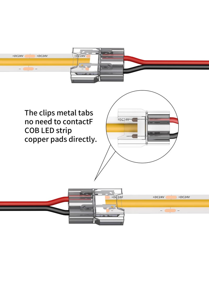 SYOSI - 20 Pack COB LED Connectors, 2 Pin 8mm Solderless Snap Connectors, 15cm Double Headed for Low Voltage Single Color Light Strips, Ideal for DIY COB SMD - Image 1