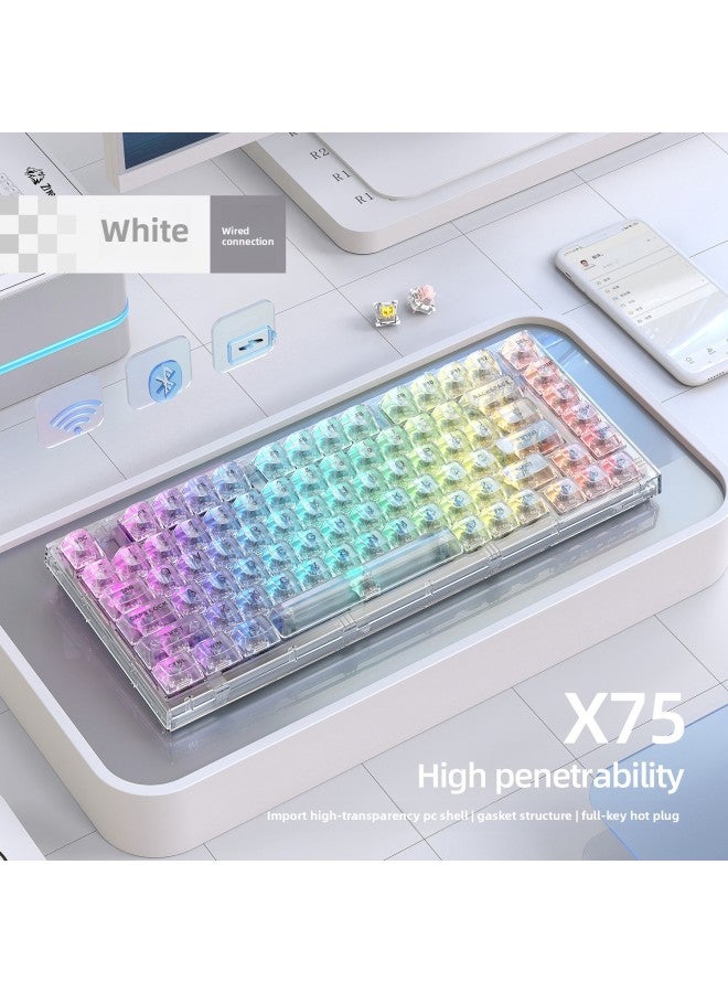 Crystal Axis X87RGB Wireless Mechanical Keyboard Ice Spirit Three-mode Bluetooth Customized Hot Plug Code Word Transparent-Colour:Ice Soul Axis-45g Linear Dustproof Cross Axis Mahjong Sound Recommendation-x75 Crystal Transparent White Single Mode Wired Rgb Backlight Full Key Hot Swappable Music Rhythm-official Standard - Image 1