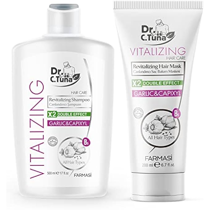FARMASI DR. C. TUNA VITALIZING GARLIC SHAMPOO AND HAIR MASK, NATURAL HAIR TREATMENT FOR HAIR GROWTH, PREVENTS HAIR LOSS, STIMULATES GROWTH, RELIEVES ITCHY SCALP WITH CAPIXYL (SHAMPOO AND MASK) - Image 1