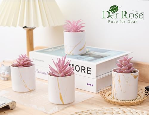 Der Rose 4 Packs Fake Succulents Plants Artificial Indoor for Pink Room Bathroom Decor Office Desk Accessories for Women - Image 3