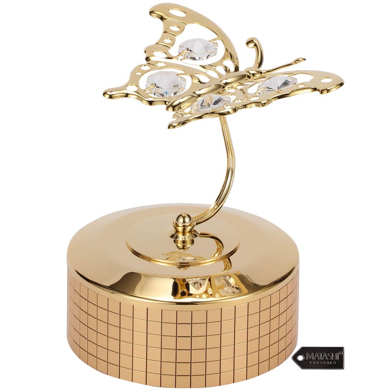 matashi Matashi Gold Plated Music Box  Plays Waltz of The Flower with Crystal Butterfly Figurine a for Musicians for Wife Grandma 