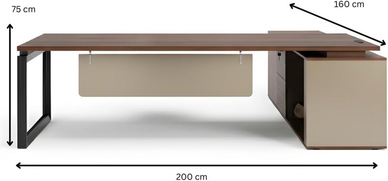 Neo Front DG-M2001 L-Shaped Executive Office Desk with Storage Drawers - 2.0m MDF Wood Computer Table for Office & Home Workspace - Image 3