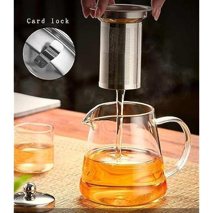 ريحني إبريق شاي زجاجي مع غطاء من الفولاذ المقاوم للصدأ بنفخ من الفولاذ المقاوم للصدأ غلاية شاي زجاجية بوروسيليكات على الموقد آمن لفتح إبريق شاي بأوراق سائبة 950 مل - Image 4
