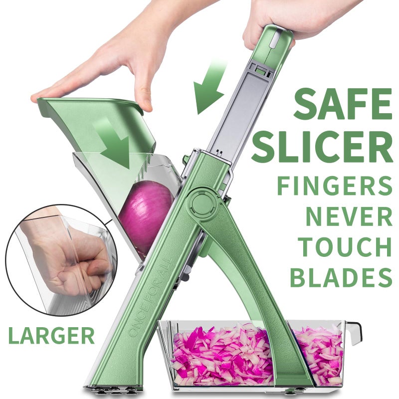 ONCE FOR ALL Upgrade Safe Mandoline Slicer Plus, Adjustable Vegetable Food Chopper Potato Fries French Fry Cutter, Detachable Blade, Kitchen Chopping Artifact, New Kitchen Gift JS03 Green - Image 2