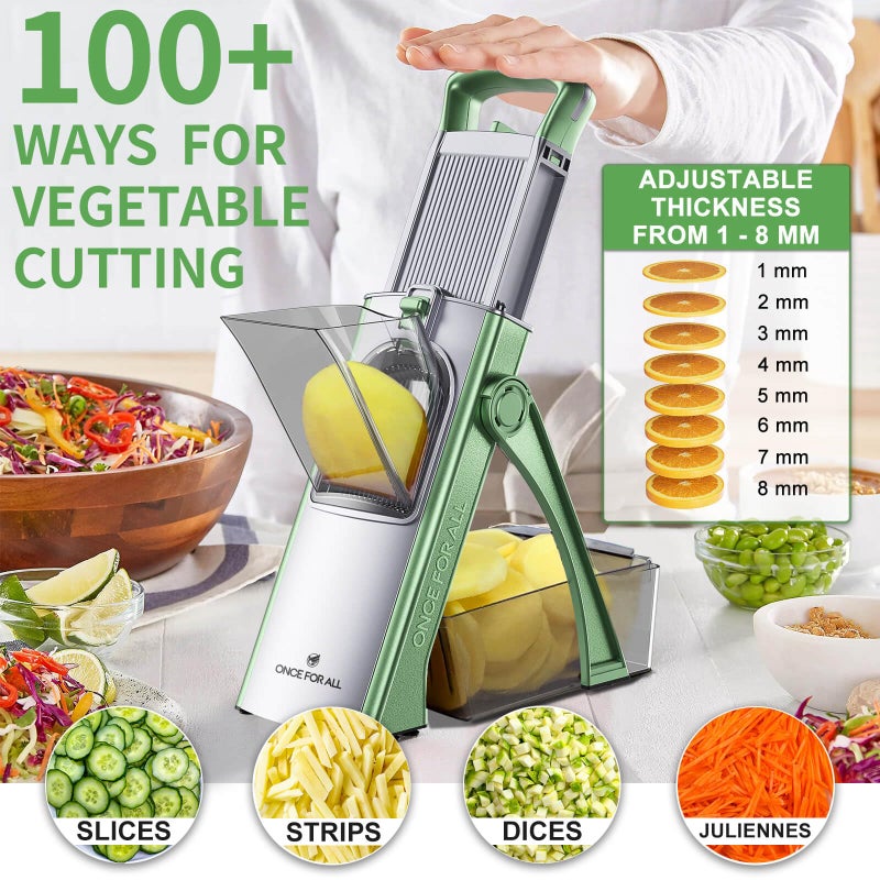 ONCE FOR ALL Upgrade Safe Mandoline Slicer Plus, Adjustable Vegetable Food Chopper Potato Fries French Fry Cutter, Detachable Blade, Kitchen Chopping Artifact, New Kitchen Gift JS03 Green - Image 3