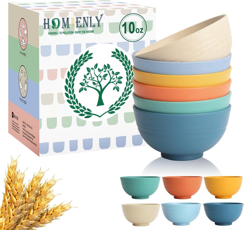 Homienly Unbreakable Wheat Straw Small Bowls 10 OZ Mini Dessert Bowls Lightweight Reusable Snack Bowl for Kitchen, Meal Prep, Ice Cream, Portion Control, Microwave & Dishwasher Safe (Multi, 6Pcs) - Image 1