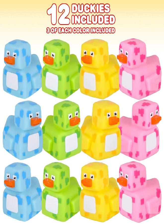 ArtCreativity 2.25 Inch Pixelated Rubber Duckies for Bath, Pack of 12 - Colorful Rubber Ducks in Bulk, Fun Bath Tub & Pool Toys, Cute Party Favors, Carnival Prizes, and Decorations - Image 1