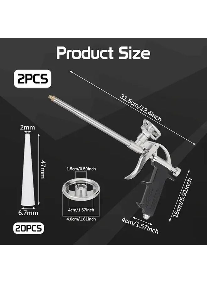 2Pcs Black Metal Foam Guns with 20 Nozzles Professional Construction Foam Dispenser - Image 4