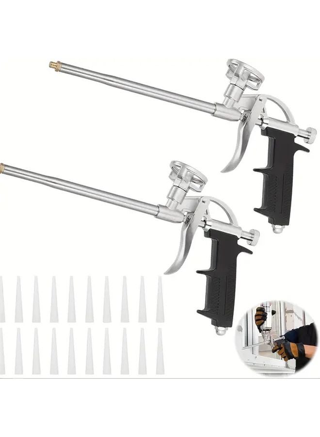 2Pcs Black Metal Foam Guns with 20 Nozzles Professional Construction Foam Dispenser - Image 1