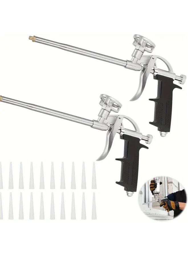 2Pcs Black Metal Foam Guns with 20 Nozzles Professional Construction Foam Dispenser - Image 2