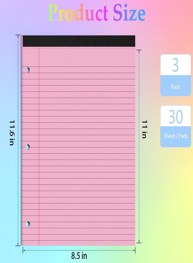 HAUTOCO 3 Pack 8.5 x 11 Legal Pads Colored Wide Ruled Notepads Perforated Writing Pads, 30 Sheets Per Notepad, 3-Hole Punched Paper, Writing Note Pads for School, Home, Office, Business - Image 2
