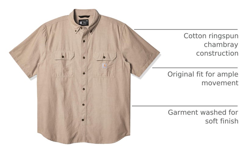 carhartt قميص كار هارت للرجال بقصة أصلية بأكمام قصيرة، تان داكن شامبري، كبير - Image 2